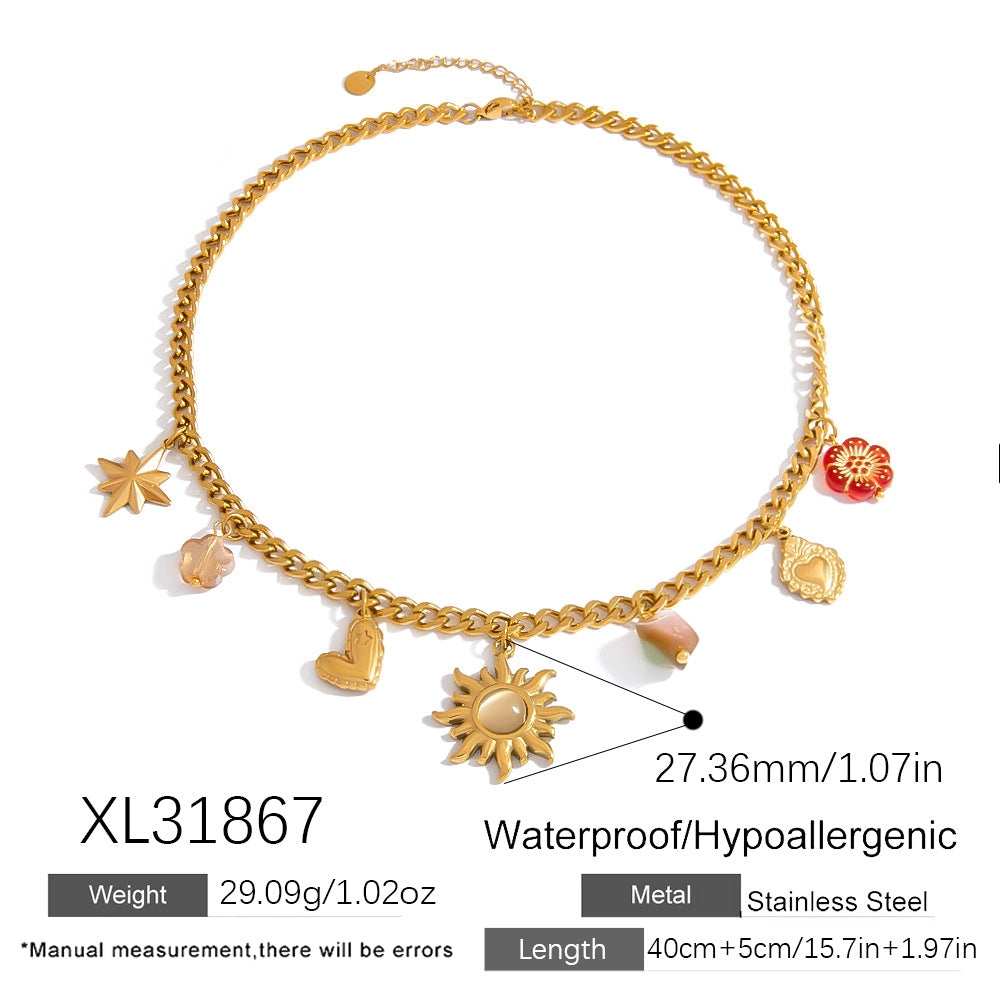 Trendy Sun and Star Stainless Steel Necklace 18K Gold Plated Choker