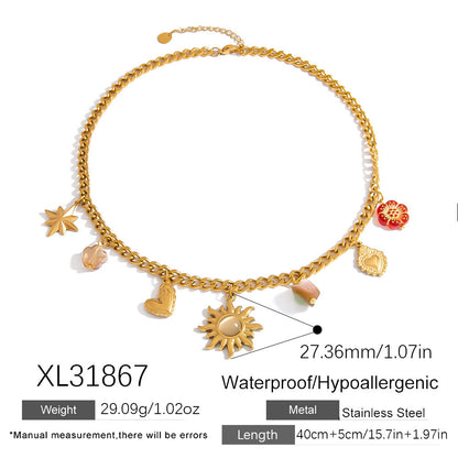 Trendy Sun and Star Stainless Steel Necklace 18K Gold Plated Choker