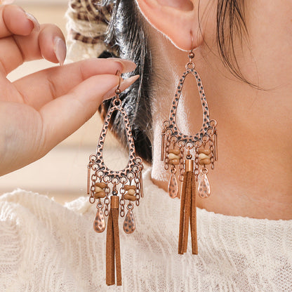 Trendy Bohemian Tassel Earrings Set in Brown