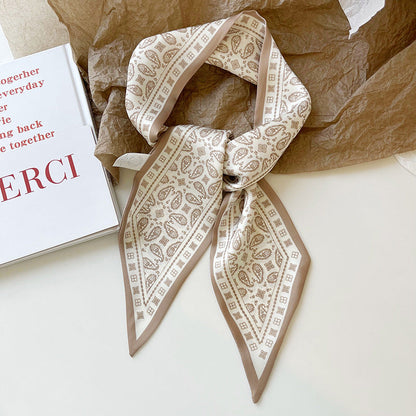 Print Narrow Long Satin Silk-Feel Scarf