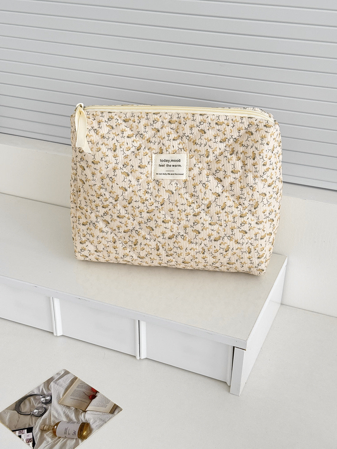 Floral Corduroy Makeup Bag Portable Large Capacity Organizer