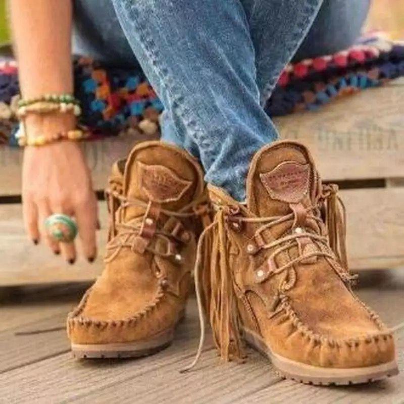 New Winter Products Comfortable Thick-Soled Fringed Lace-Up Women'S Short Boots Snow Boots