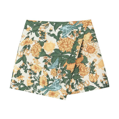 Trendy Printed Top Asymmetrical Mini Skirt Set