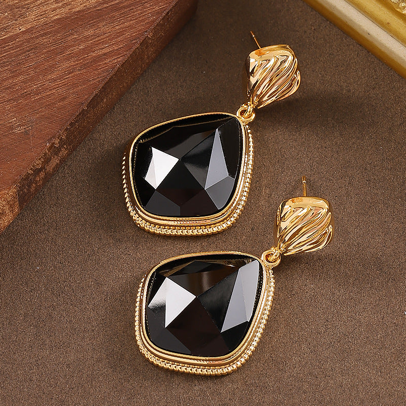 Geometric Resin Earrings Amber Color With Silver Posts