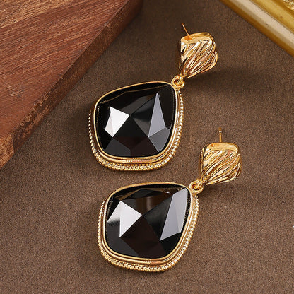 Geometric Resin Earrings Amber Color With Silver Posts
