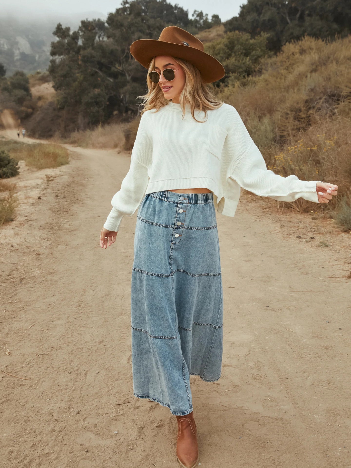 Bohemian Layered A-Line Denim Skirt for Women