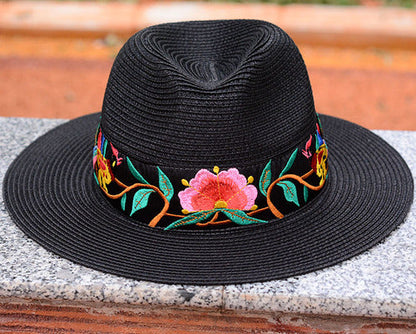 National Style Embroidered Hat Straw Hat Sun-Proof Visor Big Brim Summer Days Ladies National Hat