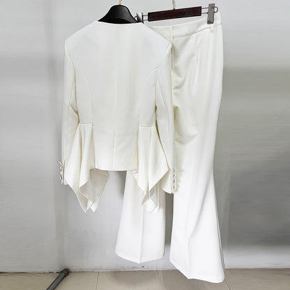 Ruffled Design Slim Fit Jacket And Palazzo Pants Set