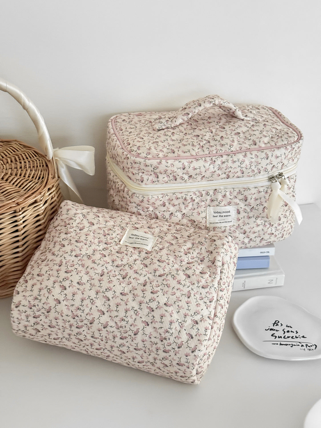 Floral Corduroy Makeup Bag Versatile Travel Organizer