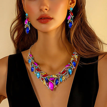 Crystal Gemstone Necklace and Earring Set with Floral Design for Elegant Occasions