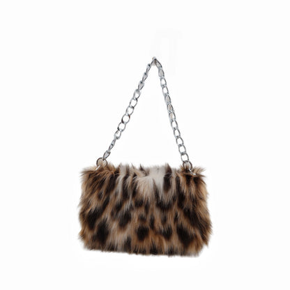 Fluffy Leopard Print Shoulder Evening Bag