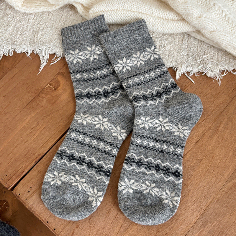 Vintage Snowflake Print Thicken Warm Crew Socks