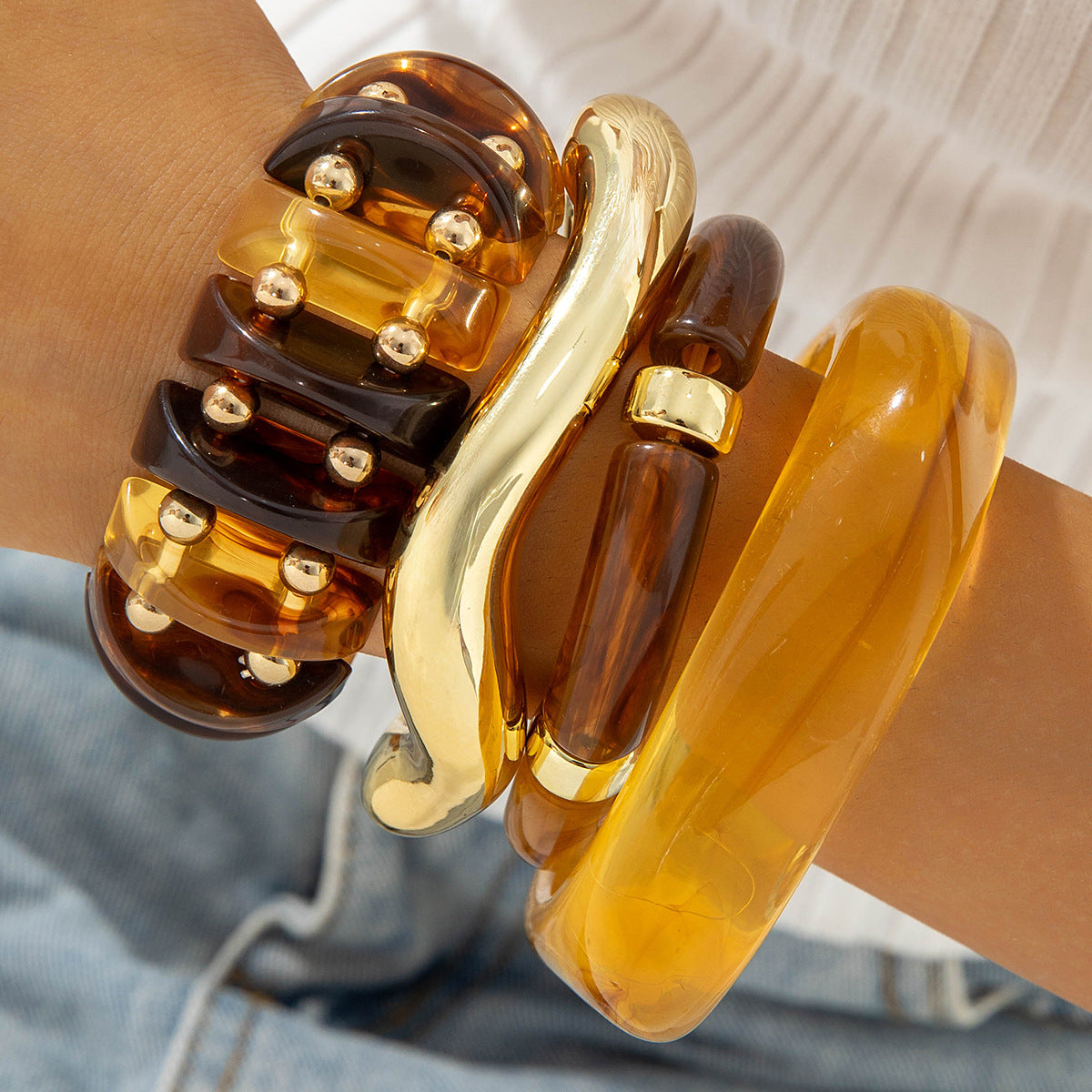 Exaggerated Acrylic Bead Bracelet Set Colorful Retro Jewelry