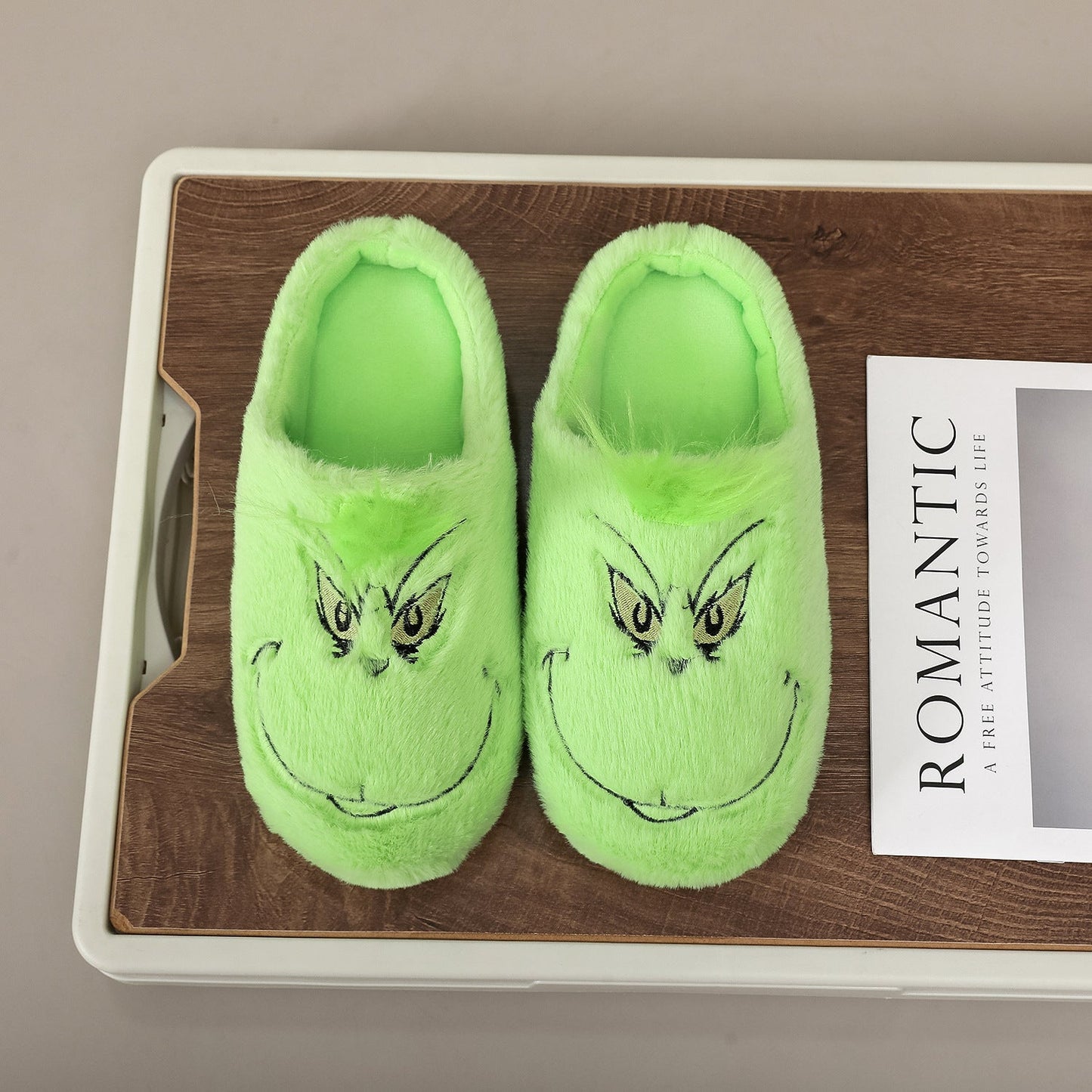 Funny Green Fuzzy Fur Warm Winter Slippers