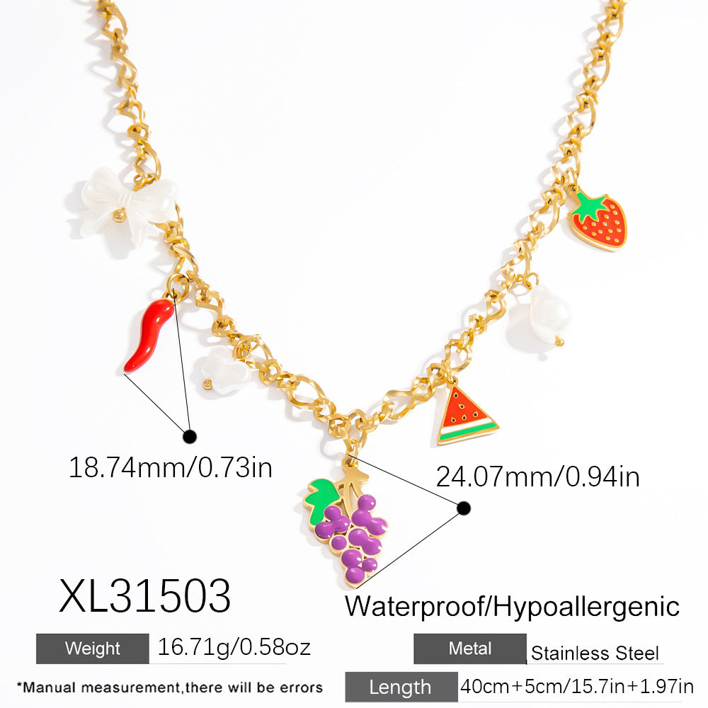 Elegant Stainless Steel Fruit Pendant Necklace for Women