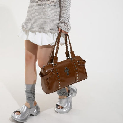 Punk Style Studded Motorcycle Bag Large Capacity Handbag