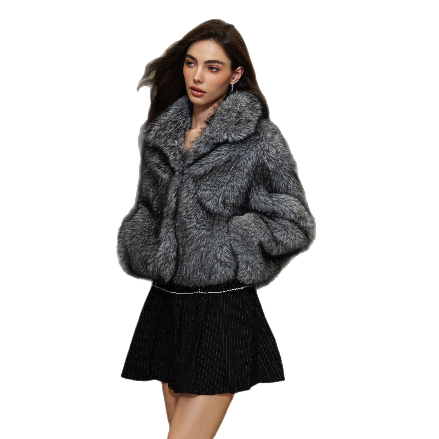 Faux Fur Collared Warm Coat for Women