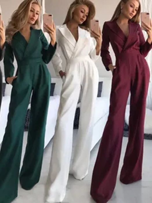 Elegant Casual Jumpsuit with Three-Quarter Sleeve in Polyester