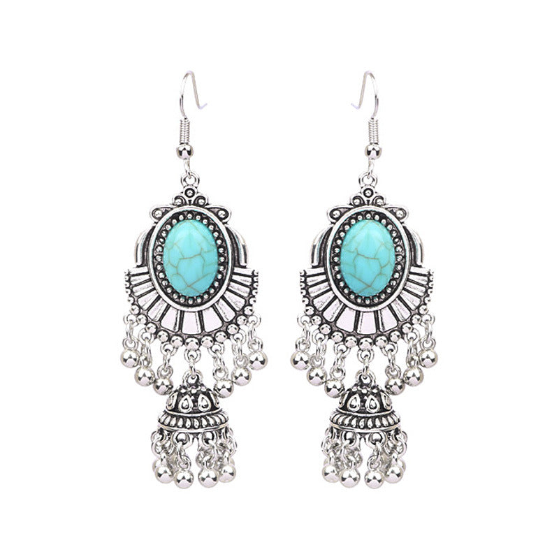 Bohemian Geometric Alloy Earrings with Bell Detail