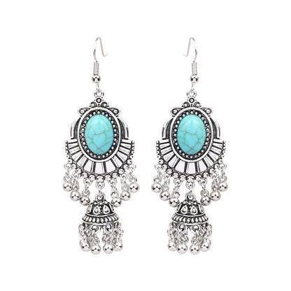 Bohemian Geometric Alloy Earrings with Bell Detail