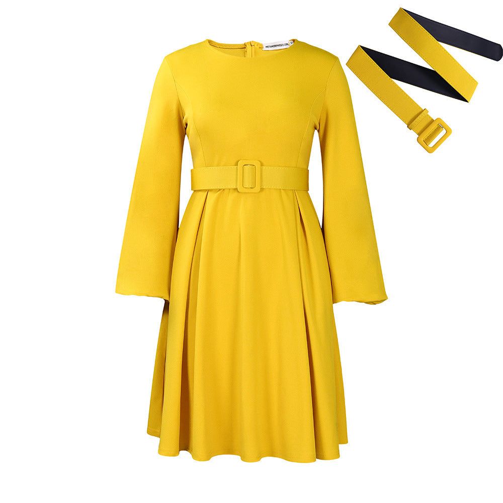 Elegant A-Line Dress With Belt For Women