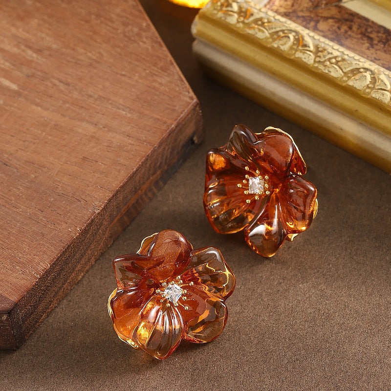 Elegant Floral Acrylic Earrings With 925 Silver Posts