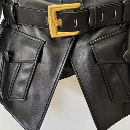 Fashionable Black Leather Jacket With Belt