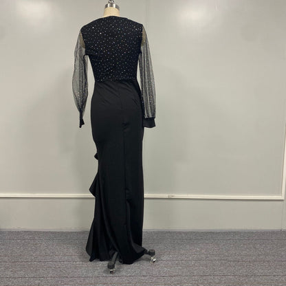 Elegant Black Sheer Sequined Maxi Dress For Casual Outfits
