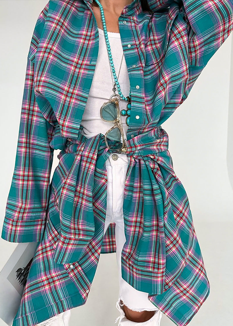 Oversized Plaid Button Up Shirt Soft Cotton
