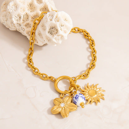 Floral Pendant Stainless Steel Bracelet for Women