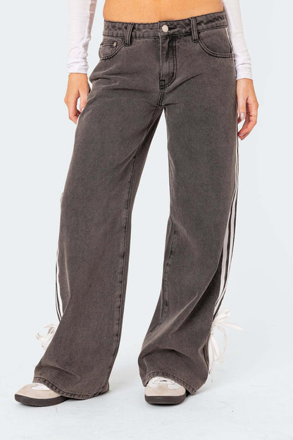 Low Collar Denim Pant Side Striped Jeans