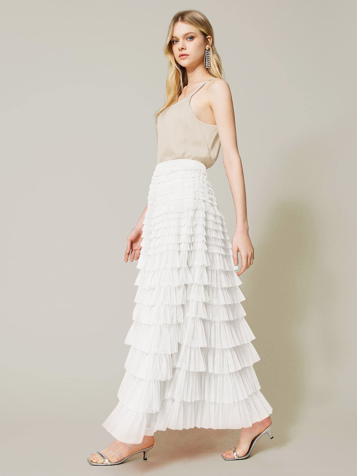 Elegant Tulle Maxi Skirt For Women - High Waist A-Line