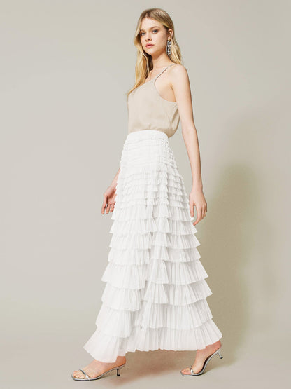 Elegant Tulle Maxi Skirt For Women - High Waist A-Line