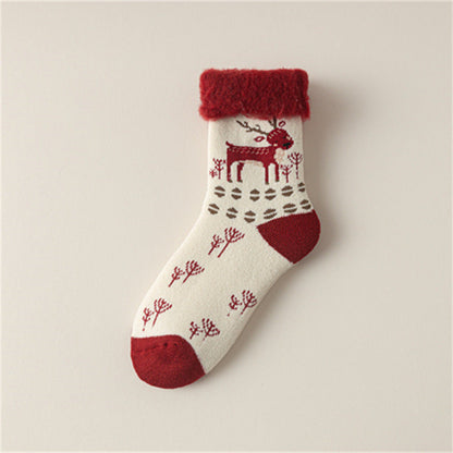 Christmas Reindeer Winter Fuzzy Crew Socks
