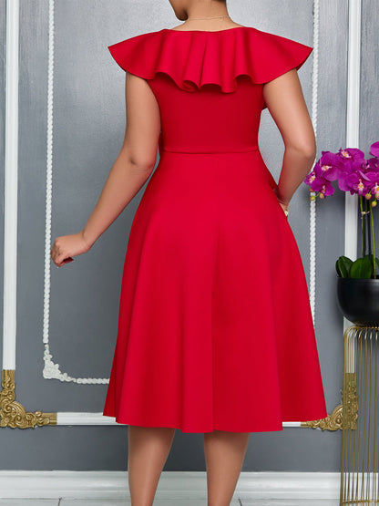 V-Neck Ruffle Floral Dress Elegant Evening Gown