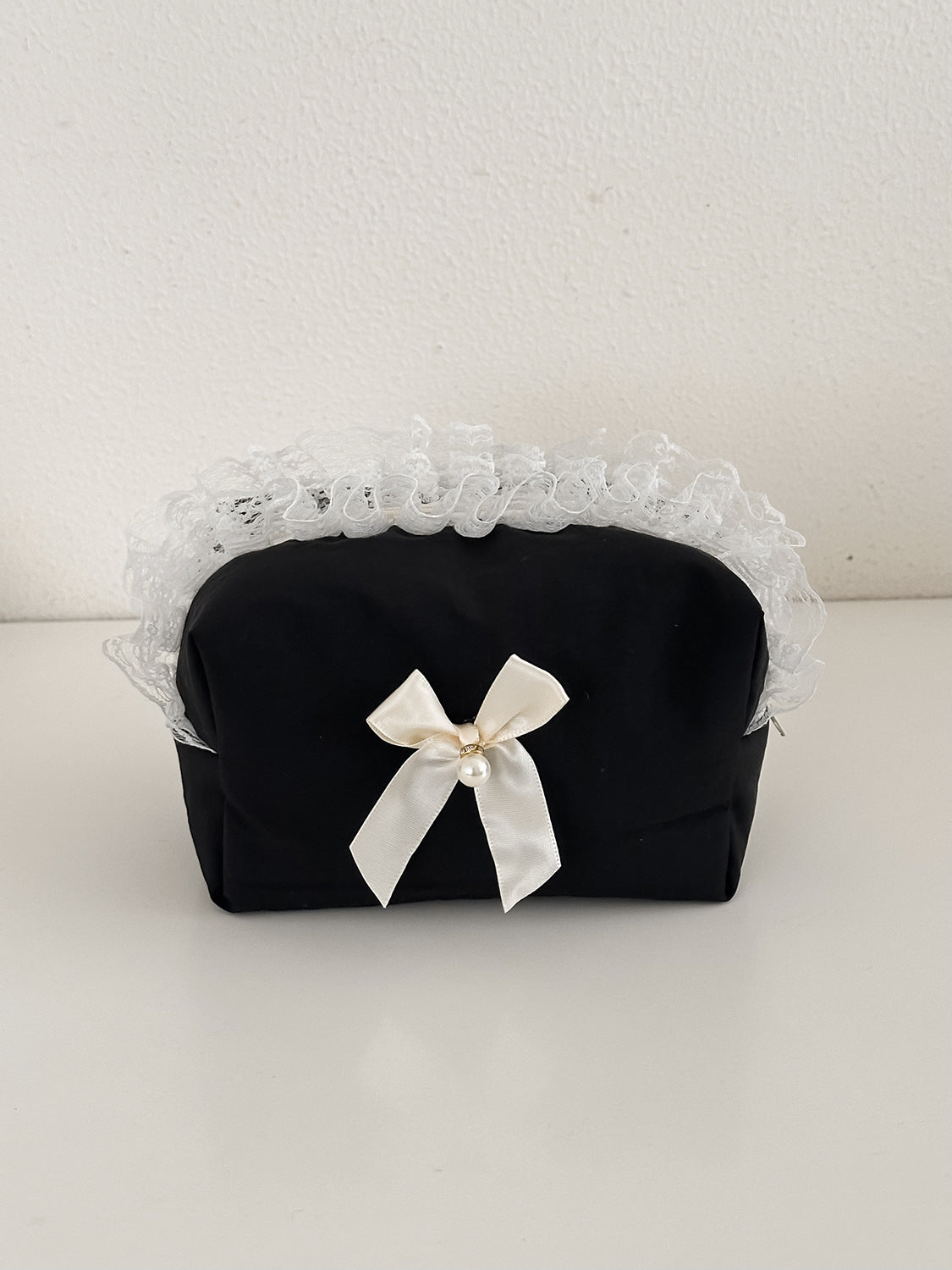 Elegant Black Lace Trim Storage Bag with Bow