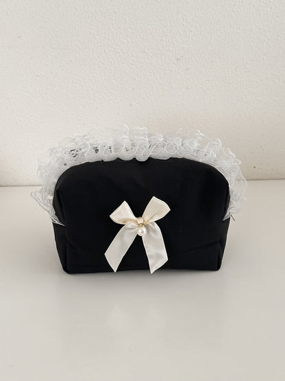 Elegant Black Lace Trim Storage Bag with Bow