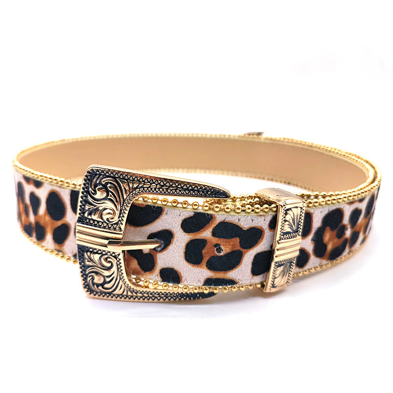 Vintage Leopard Print Leather Belt