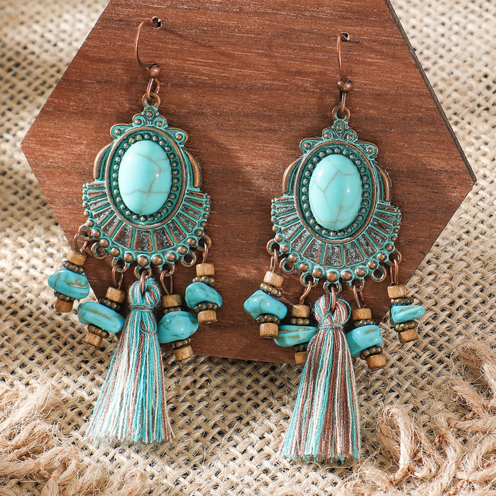 Bohemian Green Forest Earrings Set Artistic Vintage Style Geometric Accessories