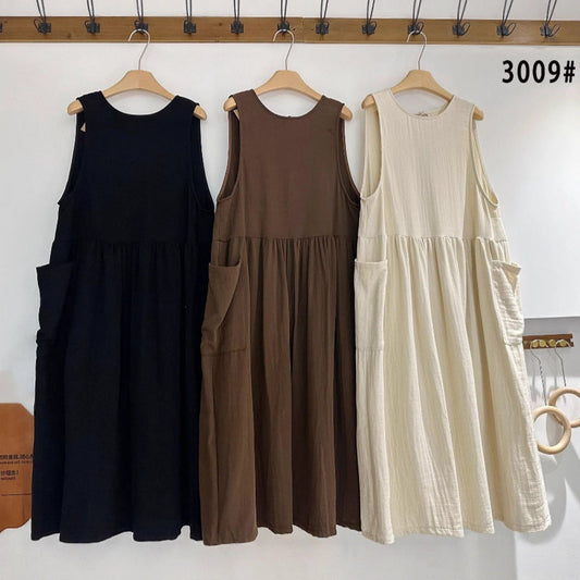 Retro A-Line Sleeveless Vest Dress in Solid Colors