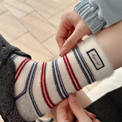 Striped Color Block Thermal Plush Crew Socks