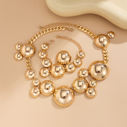 Trendy Geometric Metal Pendant Necklace And Bracelet Set