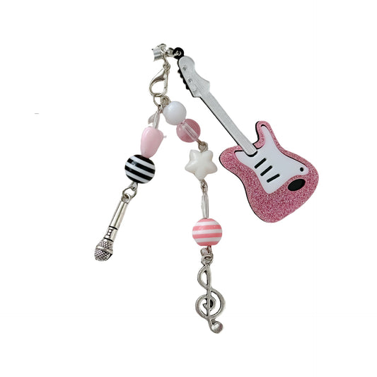 Cute Pink Violin Keychain Bag Charms