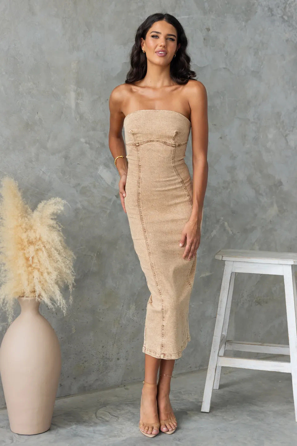 Trendy Denim Strapless Bodycon Dress