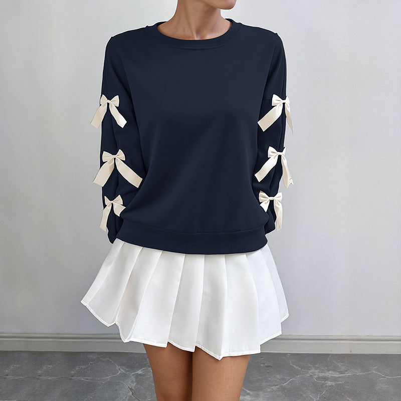 Cute Solid Color Bow Knot Pullover Sweater