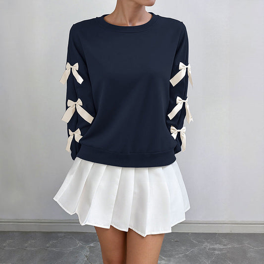 Cute Solid Color Bow Knot Pullover Sweater