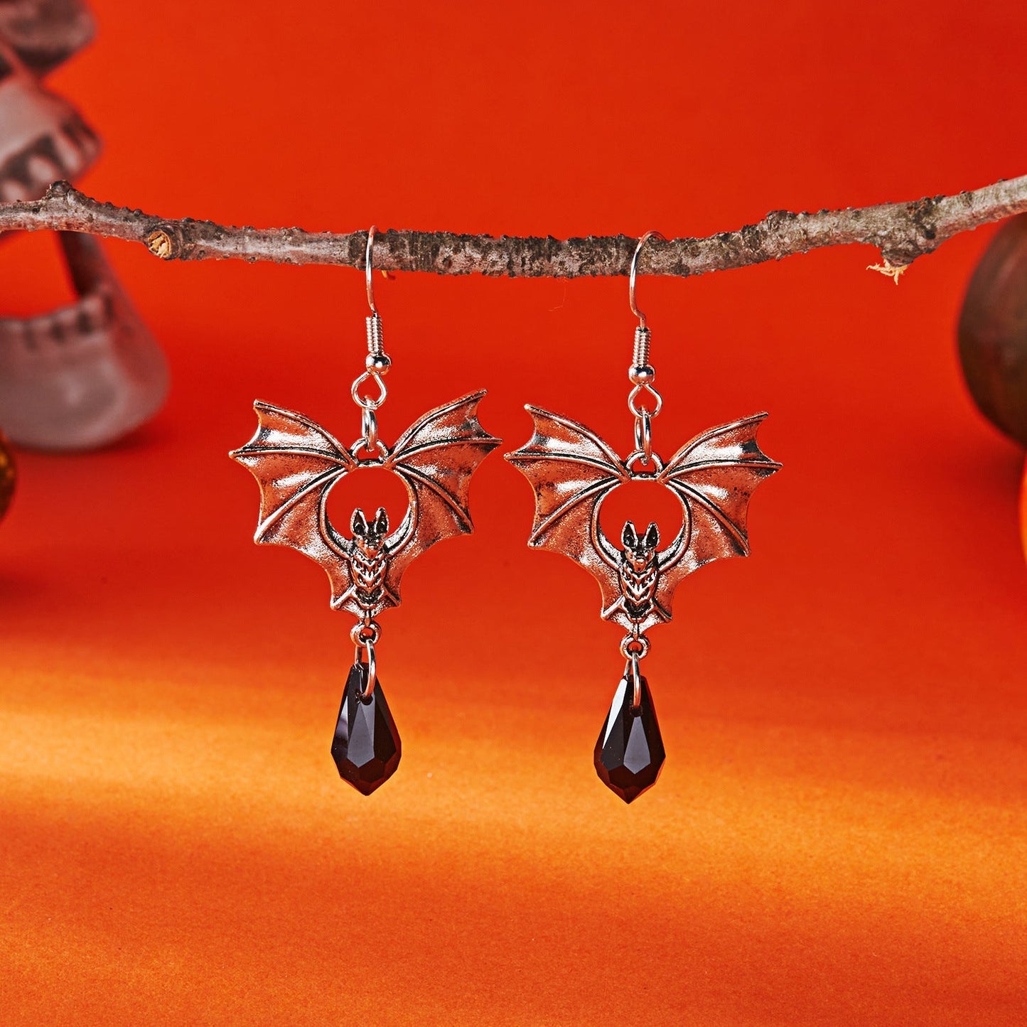 Vintage Gothic Bat Halloween Dangle Earrings