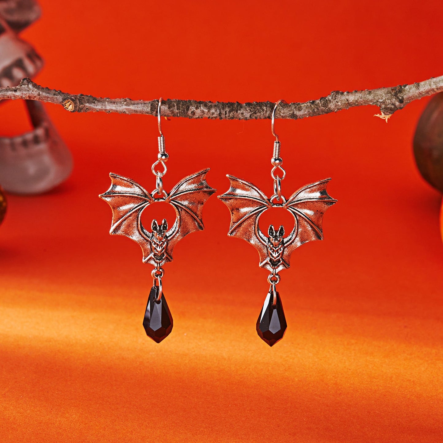 Vintage Gothic Bat Halloween Dangle Earrings