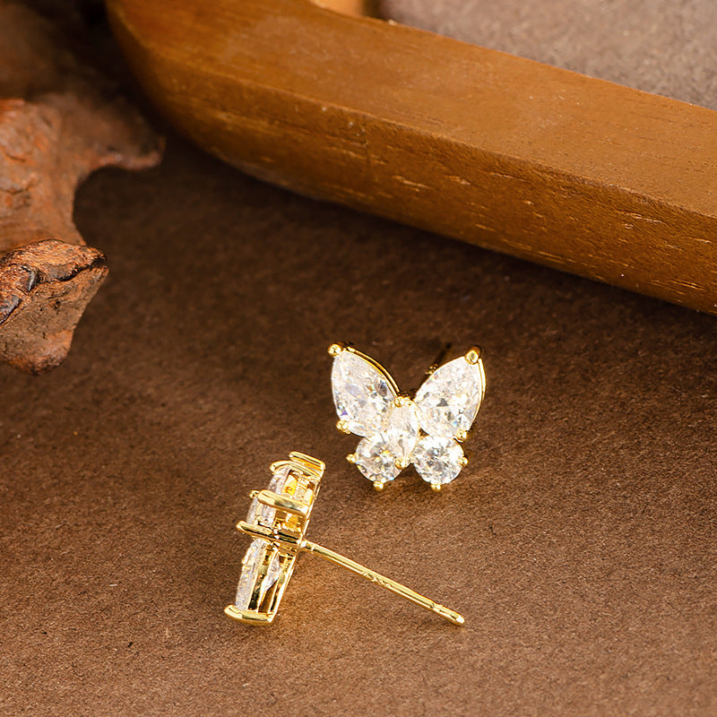 Butterfly Crystal Zircon Stud Earrings Elegant Minimalist Jewelry