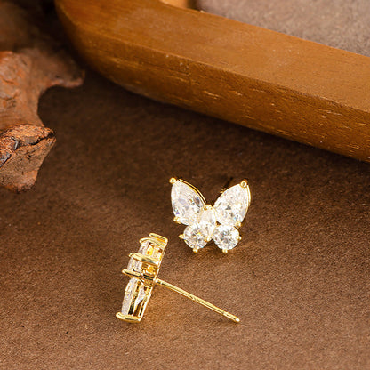 Butterfly Crystal Zircon Stud Earrings Elegant Minimalist Jewelry